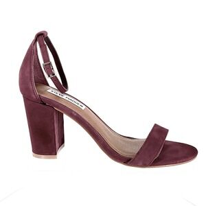 Steve Madden Size 8 Plum Burgundy Suede Block Heel Ankle Strap Sandals Carrson